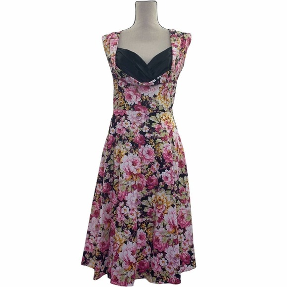 GELUDSUAN  Floral A-Line Sleeveless Midi Dress - Picture 1 of 11